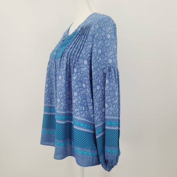 GAP Blue Floral Print Peasant Cottage Core Boho Top - Picture 5 of 11